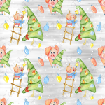 Cochon et sapin fond gris