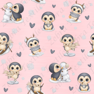 Pingouin d'hiver fond rose