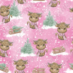Vache et sapin fond rose
