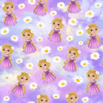 Princesse robe mauve et fleur fond nuage mauve