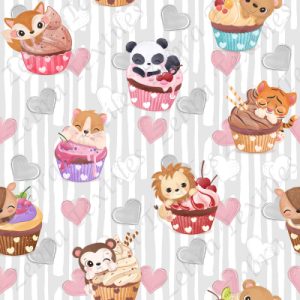 Animaux cup cake fond coeur