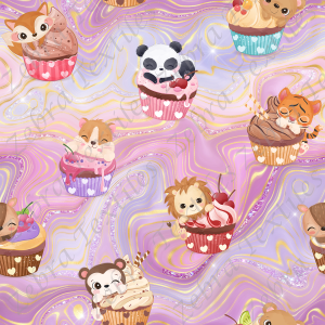 Animaux cupcake fond marbré cristal 6