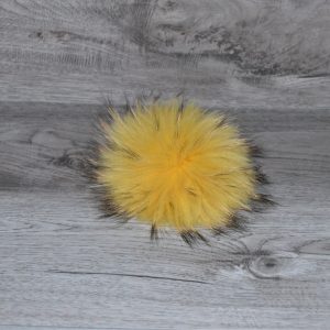 Pompon vraie fourrure jaune pointe noire