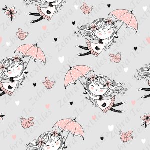 Fille et parapluie fond gris