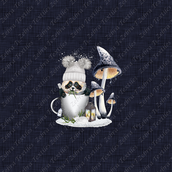 Panda et champignon fond lin marine