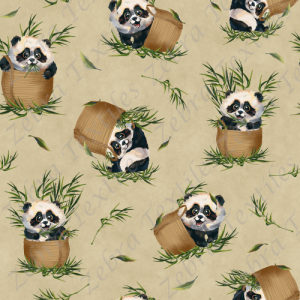 Panda et panier de bambou fond beige