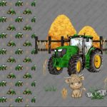 Tracteur vert et vache fond gris foncé Panneau doudou enfant