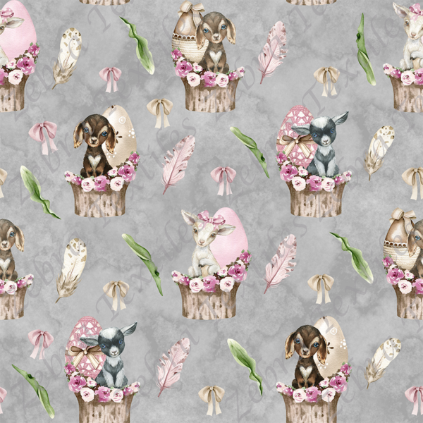 Chèvre et panier de fleur fond gris