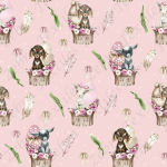 Chèvre et panier de fleur fond rose