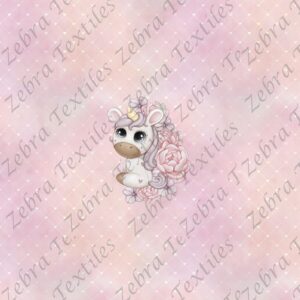 Douce licorne assisse fond rose