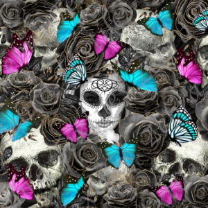 Crâne et papillon fleur noire