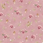 Fleur, feuillage et champi fond rose à pois