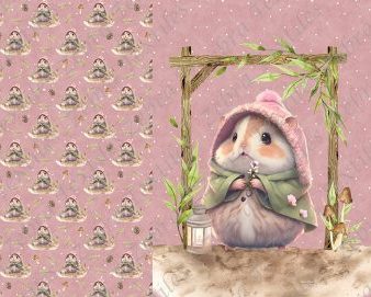 Hamster et champignon fond rose à pois Panneau doudou
