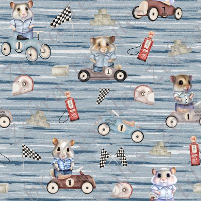 Hamster et voiture de course fond chiné bleu 5