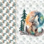 Loup hurlant à la lune fond feuillage Panneau doudou