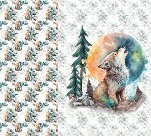Loup hurlant à la lune fond feuillage Panneau doudou
