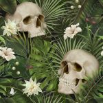 Skull et feuillage vert