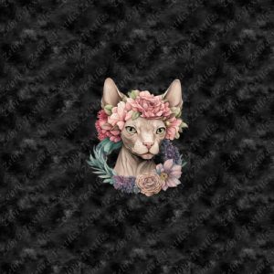 Chat sphinx et fleur fond noir Panneau