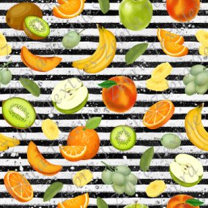 Fruit vert et orange fond rayé blanc