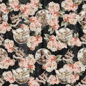Hibou lune et pivoine fond bois noir