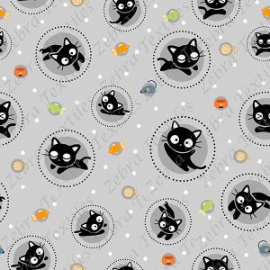 Chat noir fond gris à pois