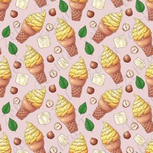 Cornet banane et noix fond rosé