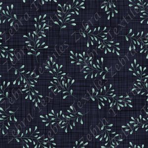 Feuillage vert fond lin marine