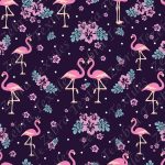 Flamant rose et hibiscus fond pois blanc