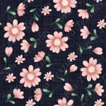 Fleur rose fond lin marine