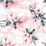 Floral rose et or fond blanc