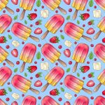 Popsicle fraise et banane fond bleu