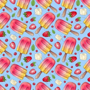 Popsicle fraise et banane fond bleu