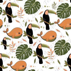 Toucan et baleine fond blanc