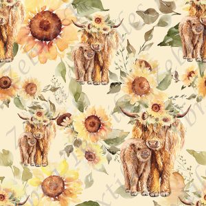 Vache highland et tournesol