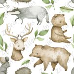 Animaux de la forêt et feuillage fond blanc