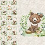 Animaux de la forêt et feuillage ourson Panneau doudou