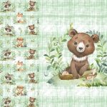 Animaux de la forêt et feuillage ourson fond vert Panneau doudou