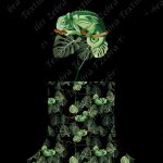Caméléon et feuillage fond noir