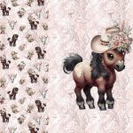 Cheval brun et chapeau fond marbré rose Panneau doudou