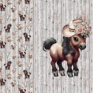 Cheval brun et chapeau fond planche grise Panneau doudou
