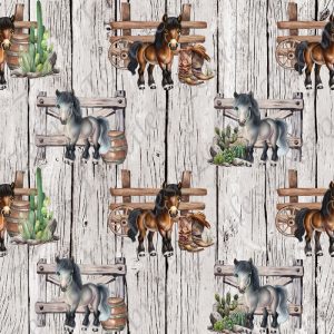 Cheval brun et gris fond planche grise
