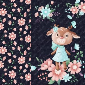 Chevreuil mignon et fleur rose Panneau doudou