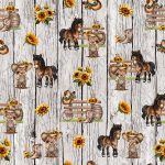 Fille cowboy et tournesol fond planche grise