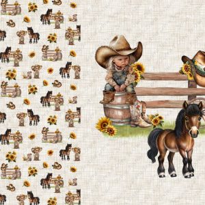 Fille cowboy et tournesol fond planche grise Panneau doudou
