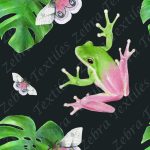 Grenouille et papillon fond gris