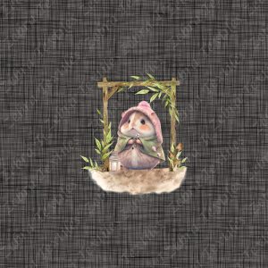 Hamster et feuillage fond lin gris moka