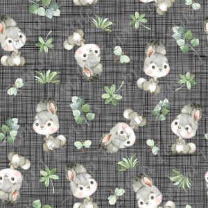 Lapin et libellule fond lin gris moyen