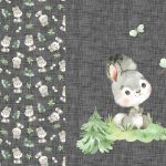 Lapin et libellule fond lin gris moyen Panneau doudou
