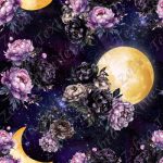 Lune et pivoine fond galaxie