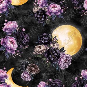 Lune et pivoine fond noir